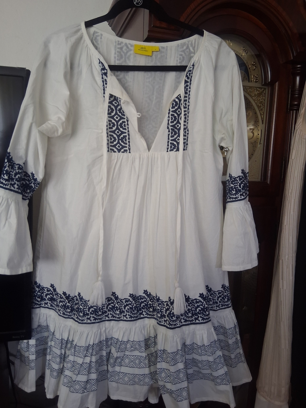 Roller Rabbit 100% Cotton White Dress with Navy Print Design
